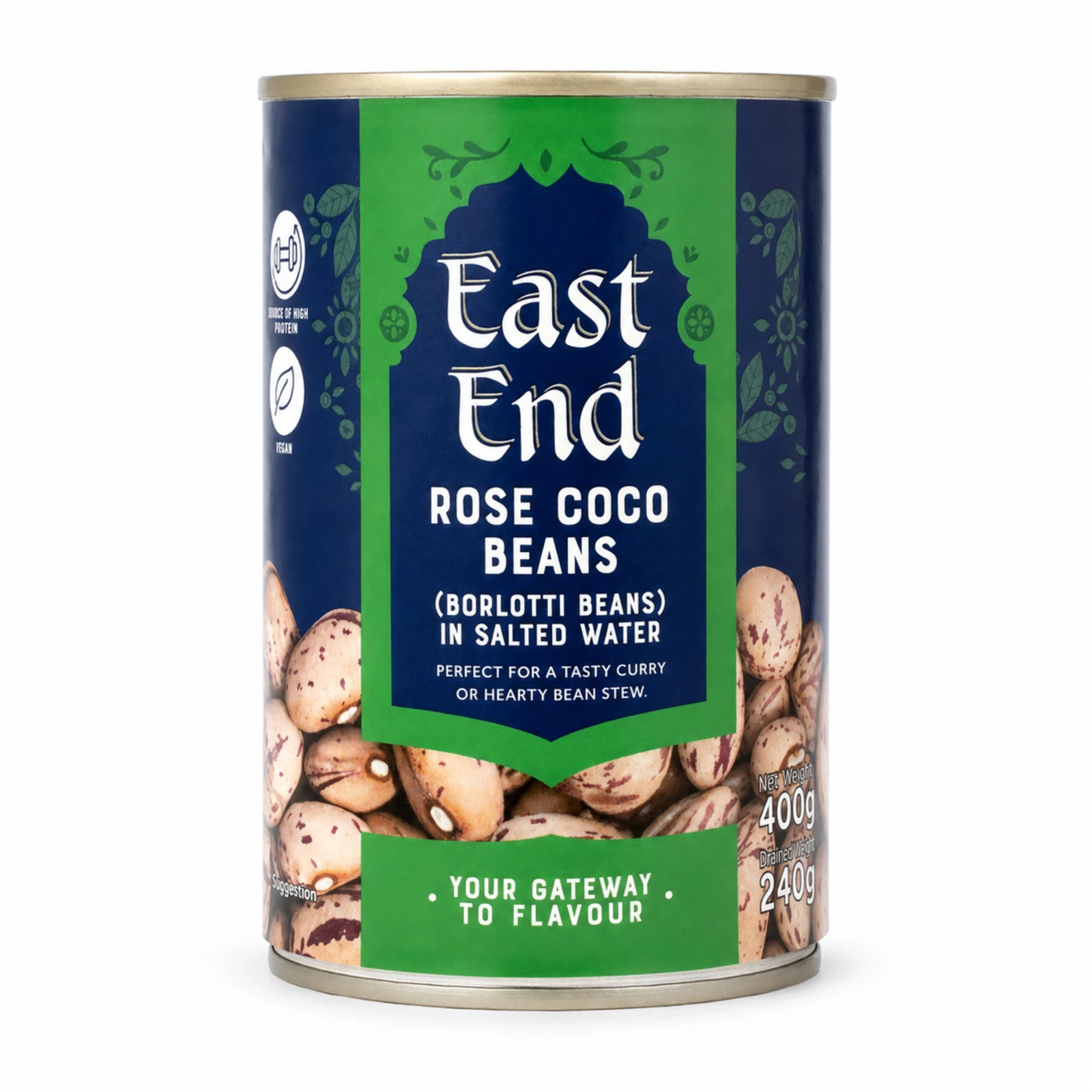 East End Rose Coco Beans (Borlotti Beans) in Salted Water
